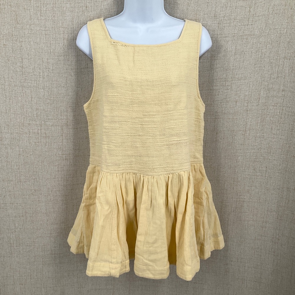 Free People Tank Top Womens XS Yellow Cotton Babydoll Boho Button Back NEW Flaw